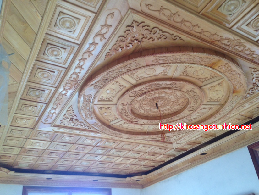 trần gỗ pơ mu phòng khách